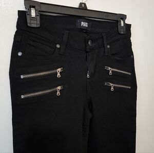 PAIGE Edgemont Black Skinny Jeans with Front Zippers